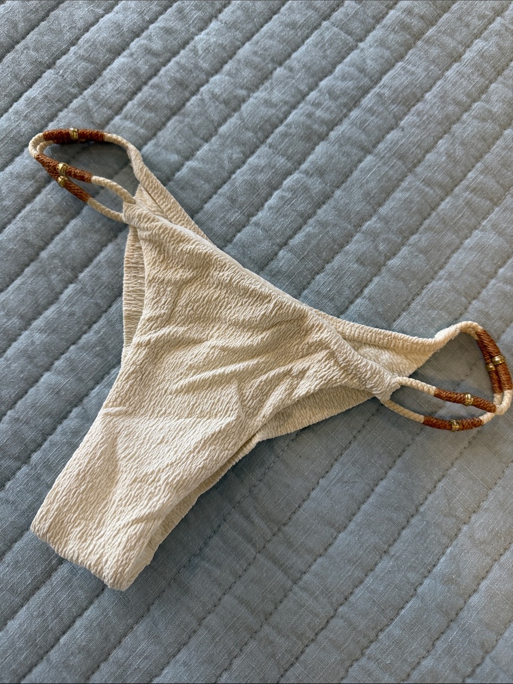 VIX Cream Textured Bikini Bottom with Beaded Rings